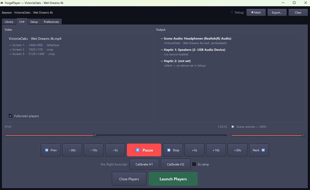ForgePlayer playing a scene across screens